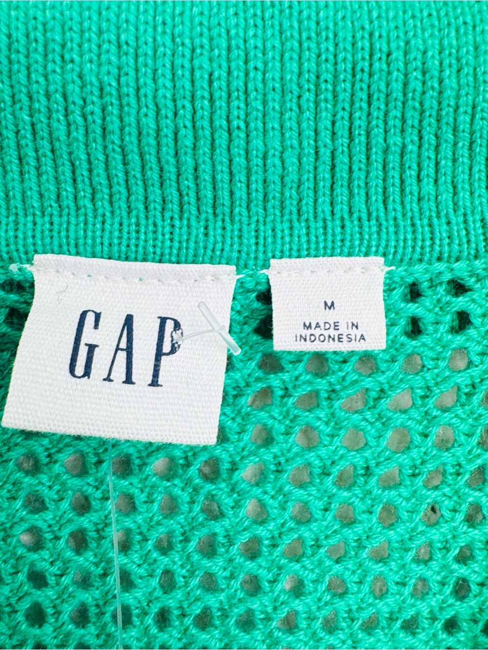 Green Open Knit Polo Sweater 100% Cotton Coastal Grandmacore Quiet Luxury Casual - Picture 5 of 6